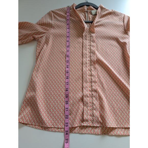 United Arrows Top Blouse Geometric Keyhole Japan Red Tan Cream Career Size 8 - Picture 10 of 10